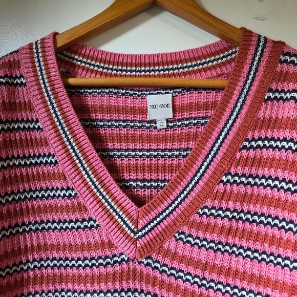 EUC LIKE NEW NIC + ZOE STRIPED V NECK COTTON BLEND SWEATER SIZE XL - Picture 10 of 15